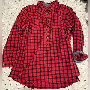 Black/red plaid Lands End half button up blouse